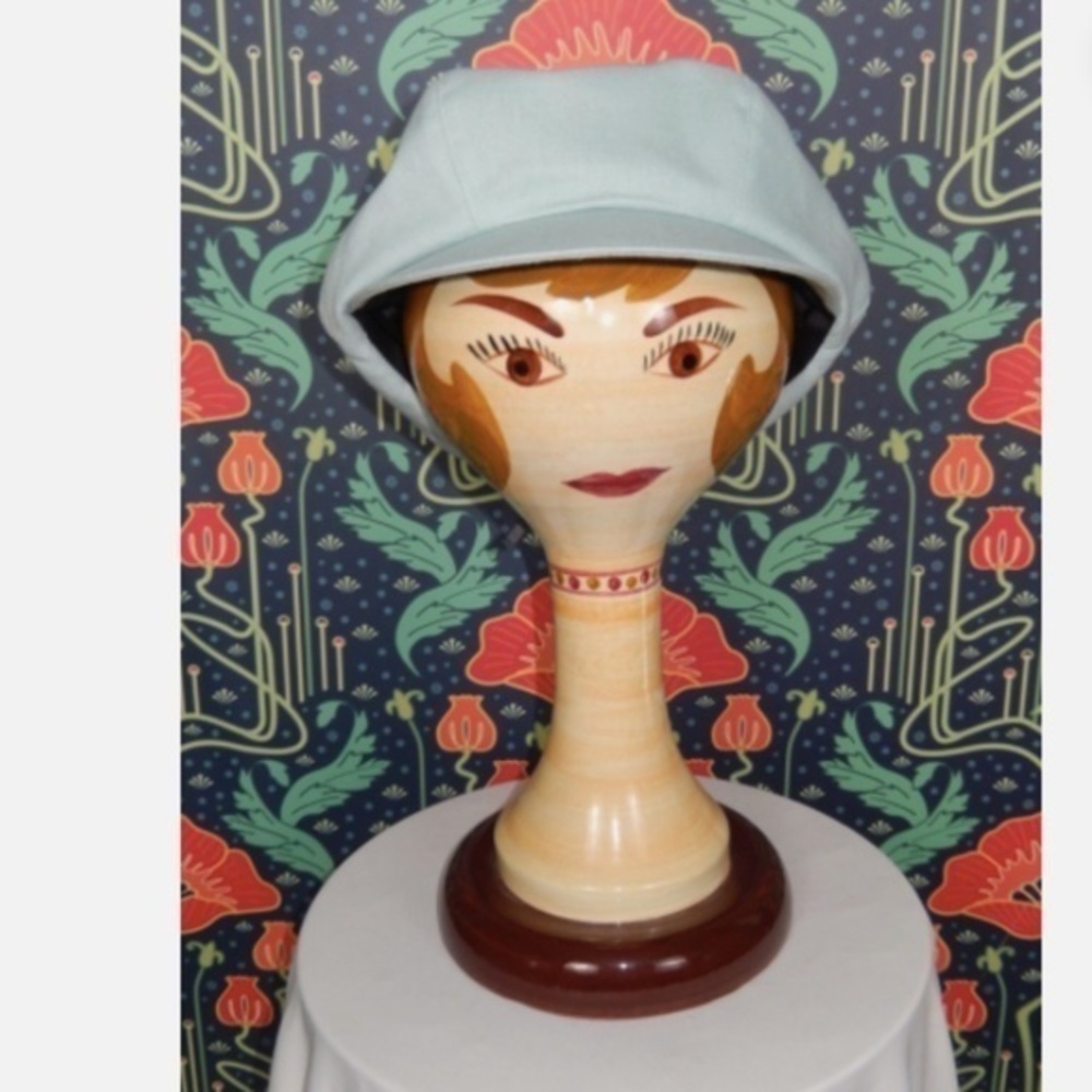 Eugenia Kim Morgie Aqua Blue Mod 60's Oversized Linen Newsboy Cap Hat Nwt